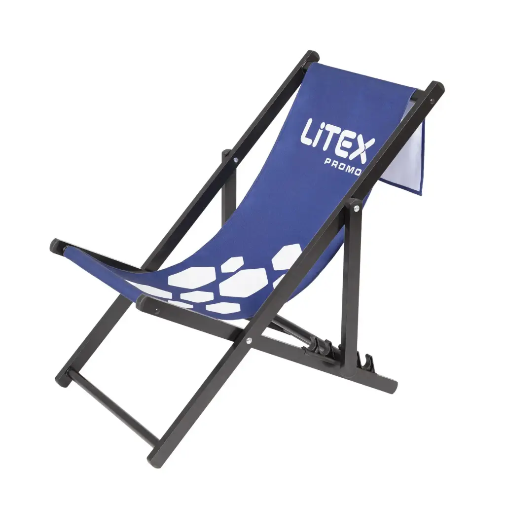 LA Base aluminium deck chair with print (LA Base: 1170x577x75 mm, 100% polyester woven fabric, aluminum frame, black, 2 pcs in a carton box)