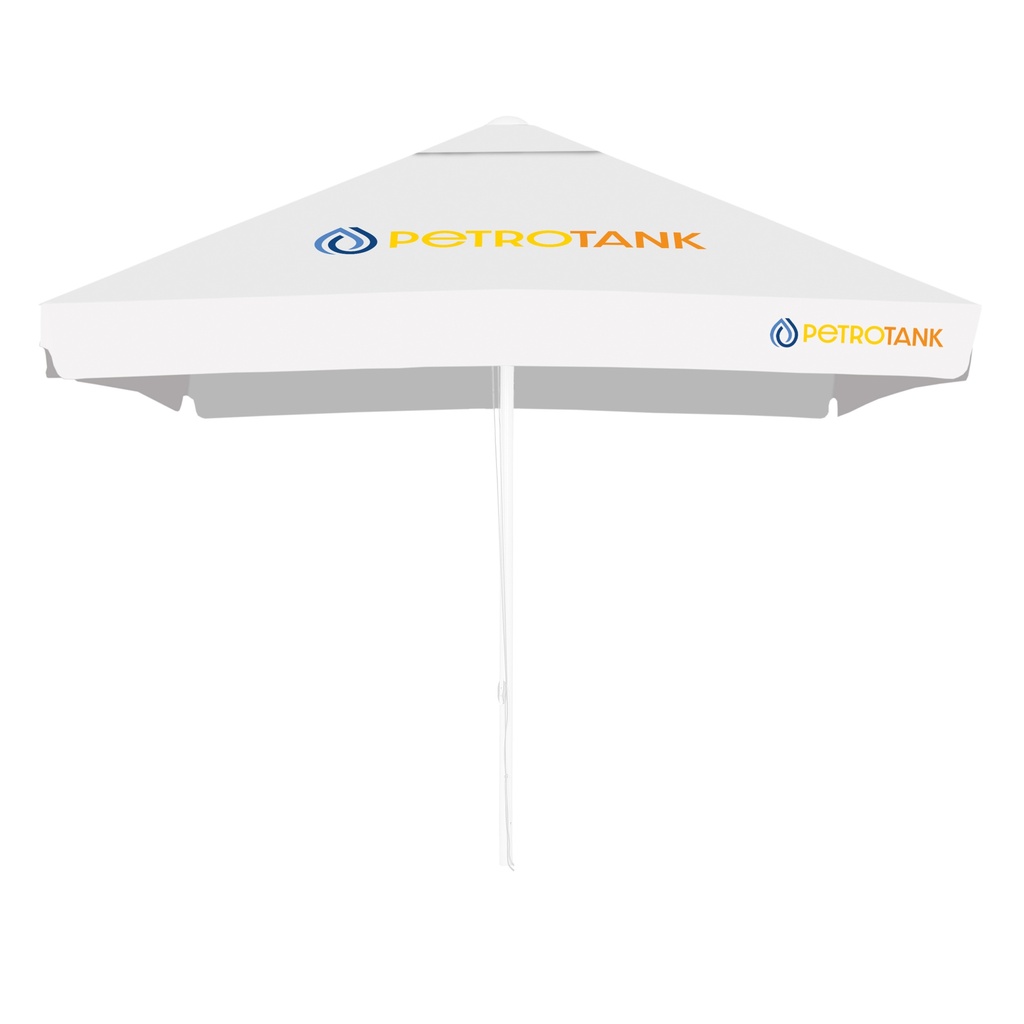 Classic parasol canopy with print on plain polyester fabric (square / 3.0 m / 4 panels, without vent, 100% polyester woven fabric, fabric weight 210± 10 g/m², 1807001 White, with valance / white trim, up to 5 pcs in a carton box)